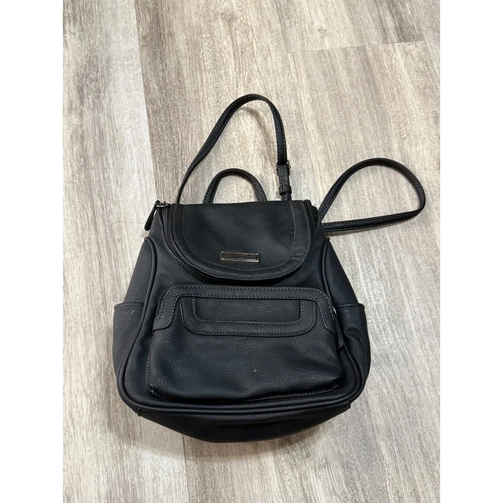 St Johns Bay‎ Black Faux Leather Convertible Backpack Purse Small